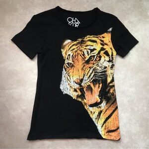 NWOT Chaser Tiger Graphic Tee Black Cotton Blend Short Sleeve Biker Moto Animal